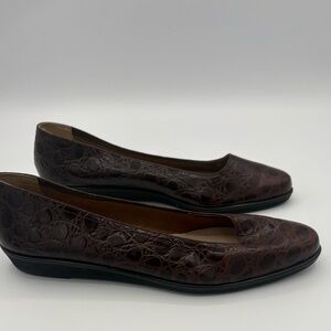 Salvatore Ferragamo Dark Brown Embossed Flats. New without box